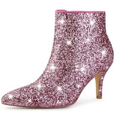 Pretty meets practical on this sparkly glitter ankle boots with glitzy crystals at the whole, Sparkling glitter gives a celebratory vibe to this pretty ankle boot made with handy pull tabs on the side. Hustle back to the disco era in this all-aglitter pointed-toe boot. Glitter Ankle Boots; Sparkle Glitter Boots; Pointy Toe; Stiletto Heel; Size Zipper. Vamp: Glitter; Outsole: Rubber; Heel: ABS. Heel Height: 3 1/7 inches; Shaft Height: 4 inches. Pointed-toe design, elegant, pretty, polished, and d Glitter Boots With Pointed Toe For Party, Glitter Pointed Toe Party Boots, Party Glitter Boots With Pointed Toe, Glamorous Ankle-high Party Boots, Glamorous Ankle-high Boots For Parties, Glamorous Sparkling Ankle Boots, Glitter Ankle-high Party Boots, Party Glitter Ankle-high Boots, Glitter Pointed Toe Boots For Holiday