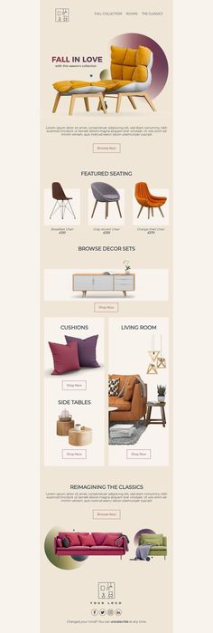 an image of a website page with different furniture items on it, including couches and chairs