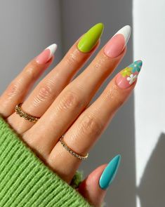 70+ Spring Almond Nails You Need To This Season; bright nails! This includes spring almond nails design, spring almond nails pastel, spring almond nails 2024, spring almond nails simple, spring almond nails designs 2024, floral nails & more! This also includes spring almond nail art, spring almond nail ideas, spring nails, spring almond nail designs simple, cute spring nails, spring nail designs, almond nails spring, almond nails & more! #springalmondnails #springnails #almondnails April Nails, Floral Nail Designs, Summer Manicure, Vibrant Nails, Cute Summer Nails, Trendy Nail Art