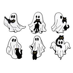 six ghost stickers with black and white designs