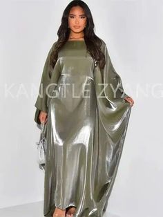 Satin Butterfly Abaya Muslim Maxi Dress, Butterfly Abaya, Dress Kebaya, Summer Celebration, Islamic Fashion, Butterfly Sleeves, Satin Material, Muslim Women, Batwing Sleeve