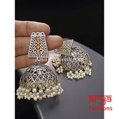 Oxidized Silver Tribal Earrings/Ethnic Jhumka/German Silver Jhumka with Pearl Drops Dimensions: Approx. 3.5 Inches Material: Brass with gun metal finish Closure: Push Back