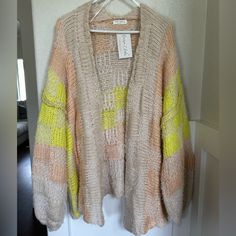 Nwt. Gorgeous Neutral Cardigan With Pops Of Neon Yellow Soft Knit Sweater For Spring, Spring Yellow Soft Knit Sweater, Trendy Yellow Soft Knit Sweater, Multicolor Cardigan For Winter Day Out, Multicolor Winter Cardigan For Day Out, Winter Multicolor Cardigan For Day Out, Yellow Casual Sweater, Yellow Knit Long Sleeve Outerwear, Trendy Yellow Long Sleeve Cardigan