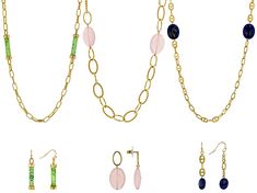 Off Park® Collection, Multi-Color Acrylic Beaded Gold Tone 6 Piece Station Necklace & Earring Set. Pink Beaded Station Necklace Measures Approximately 34.0"L x 0.70"W. Lobster Claw Clasp. 3" Extender. Pink Earrings Measure Approximately 1.67"L x0.69"W. Bullet Backings. Green Beaded Station Necklace Measures Approximately 32.0"L x 0.22"W. Lobster Claw Clasp. 3" Extender. Green Earrings Measure Approximately 1.82"L x0.22"W. Fish Hook. Blue Beaded Station Necklace Measures Approximately 36.0"L x 0. Jewelry Sets With Matching Round Bead Earrings, Jewelry Sets With Matching Earrings And Round Beads, Green Jewelry With Beaded Chain, Elegant Multicolor Jewelry Set With Colorful Beads, Elegant Multicolor Jewelry With Faceted Beads, Elegant Multicolor Beaded Jewelry Sets, Elegant Gold Jewelry Sets With Gemstone Beads, Beaded Green Jewelry Sets, Elegant Gold Jewelry Set With Faceted Beads