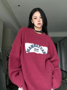 Product information : Main fabric composition: polyester (polyester fiber) Style: Casual/Street/Preppy/Sweet/Vintage/Y2K Type: loose type Clothing length: common style (50cm < clothing length â‰?5cm) Collar: round neck Sleeve length: Long sleeve Color: burgundy Description:Elevate your fashion game with our Patched Logo Embroidery Pullover Sweater. a versatile and stylish addition to your wardrobe that effortlessly blends comfort and trend.Crafted from premium-quality polyester fiber. this sweater boasts both durability and a soft touch. ensuring a comfortable and cozy wear throughout the day. The loose-fitting design offers a relaxed silhouette. making it a perfect choice for casual outings or street-style ensembles.In a captivating shade of burgundy. this sweater adds a pop of color to y Trendy Letter Embroidered Sweater For Winter, Trendy Letter Embroidery Sweater For Winter, Trendy Long Sleeve Sweater With Letter Embroidery, Winter Sweater With Letter Embroidery, Oversized Red Sweater With Letter Print, Oversized Winter Sweater With Letter Embroidery, Oversized Fall Sweater With Letter Embroidery, Oversized Letter Embroidery Sweater For Fall, Red Letter Print Sweater For Fall