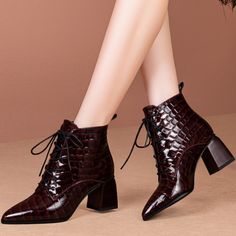 As low as $74.00 Business Boots With Crocodile Pattern And Round Toe, Formal Low Heel Lace-up Boots For Fall, Formal Closed Toe Lace-up Winter Boots, Formal Closed Toe Lace-up Boots For Winter, Formal Lace-up Boots For Winter With Closed Toe, Formal Winter Lace-up Boots With Closed Toe, Formal Closed Toe Lace-up Boots For Fall, Fall Business Lace-up Boots With Pointed Toe, Brown Pointed Toe Lace-up Faux Leather Boots