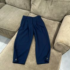 Pleats At Waist And Bottom Leg Buttons Navy Luxury Blue Pants, Zara Marine Pant, Zara Jumpsuit, Zara Pants, Pants Color, Black Blue, Pant Jumpsuit, Blue Black, Pants For Women