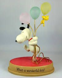 a snoopy dog holding balloons with the words what a wonderful day written on it