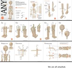 the instructions for making wooden toys are shown in several different positions, including woodworking