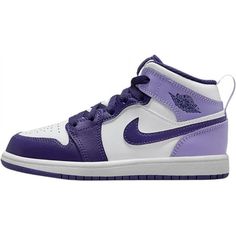 Preschool Jordan 1 Mid Sky J Purple/White Size: 10.5.  Gender: unisex.  Age Group: kids. Dark Purple Jordans, Purple Jordans, Air Jordan 1 Mid Purple, Nike Jordan Air 1, Purple Sneaker, Jordan Shoes For Kids, Shoe Wishlist, Purple Sneakers, School Dance