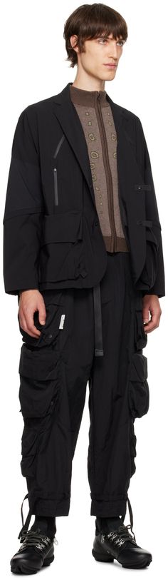 Nylon taffeta jacket. · Notched lapel · Press-stud closure · Zip pockets · Logo embroidered at chest · Semi-detachable bellows pockets · Press-stud fastening at cuffs · Logo flag at back collar · Vent at back with press-stud tab · Bellows pockets at back hem Supplier color: Black Nylon Techwear Outerwear For Work, Long Sleeve Nylon Sport Coat With Pockets, Functional Outerwear With Patch Pockets For Work, Nylon Utility Jacket For Workwear In Fall, Fall Nylon Utility Jacket For Workwear, Techwear Nylon Outerwear With Patch Pockets, Techwear Outerwear With Pockets For Work, Techwear Style Outerwear With Pockets For Work, Nylon Outerwear With Patch Pockets For Work