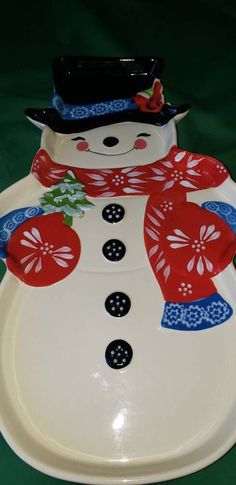 a white plate with a snowman design on it