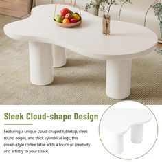 an advertisement for a table with fruit on it and the text, sleek cloud - shape design