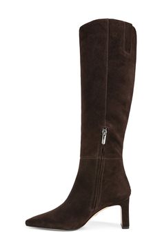 Soft leather brings timeless style to a knee-high boot designed with a squared toe and sleek heel. 2 3/4" heel (size 8.5) 16 1/2" shaft; 14 1/2" regular calf circumference 16 1/2" shaft; 16" wide calf circumference Leather upper/synthetic lining/rubber sole Imported Brown Boots Suede, Brown Wide Calf Knee-high Boots, Elegant Brown Knee-high Boots With Sculpted Heel, Brown Suede Wide Calf Knee-high Boots, Brown Medium Width Knee-high Boots, Brown Knee-high Boots With Medium Width, Wide Calf, Mood Board Fashion, Designer Boots