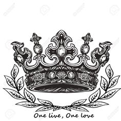 a black and white drawing of a crown with the words one live, one love