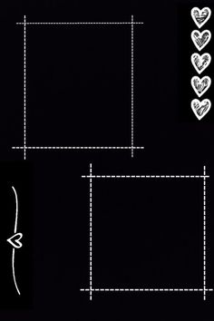 two hearts are drawn on the side of a black background, and one is white