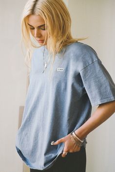 Oversized Crew Tee - Denim Cotton w/ Logo W Logo, Joah Brown, It Gets Better, Denim Cotton, Just The Way, Logo Tees, Crew Neck Tee, Signature Logo, Long Sleeve Sweatshirts