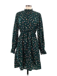 Shein Casual Dress Size: 6 Green Dresses - used. 100% POLYESTER, Mock, Print, Short, Long Sleeve | Shein Casual Dress: Green Print Dresses - Used - Size 6 Green Long Sleeve Floral Dress For Fall, Green Floral Print Fall Dress, Casual Winter Floral Print Mini Dress, Casual Winter Mini Dress With Floral Print, Winter Floral Print Knee-length Mini Dress, Knee-length Winter Floral Mini Dress, Green Casual Dress, Green Dress Casual, Green Dresses