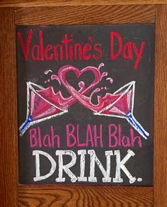 valentine's day chalkboard sign with pink hearts