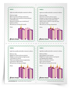 three candles are shown with the names of each candle