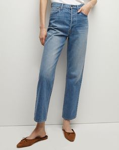 Made from non-stretch Italian denim, the Daniela is our classic straight-leg jean with a flattering high waist, ankle crop and timeless 5-pocket design. A true wear-forever style, they pair well with ballet flats for an effortlessly chic look.100% CottonPremium Italian denimTurn inside out and machine wash cold. Hang to dry.Style #J24069380079L1 Athleisure Dress, Plus And Minus, Chic Look, Veronica Beard, Pocket Design, Hat Hairstyles, Resort Wear, Straight Leg Jeans, Ballet Flats