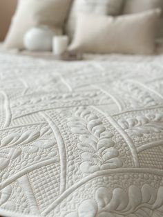 Our cream embroidered bedspreads offer a soft finish with a beige stitching. This bed spread has anti slip marks on the under side and is perfect for finishing of any bedroom display. Dimensions: 180 x 90 cm Material: 100% polyester *please note we also have a website with a 10% off introductory offer on all first orders - www.ellenvaleinteriors.com* Bedding With Cream Headboard, Matalesse Bedding, King Sheets Bedding, Cream Bedspread Ideas, White Quilted Bedspread, Beige Throw Pillows Bedroom, White Coverlet Bedding Ideas, Simple Bed Spreads, Cream Cottage Bedroom