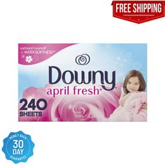 an ad for downy fresh with pink roses on the front and blue sky in the background