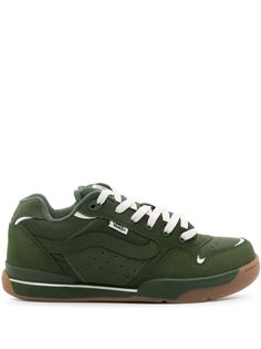 green calf suede multi-panel design padded design logo patch at the tongue logo tag branded heel counter round toe front lace-up fastening branded insole flat rubber sole logo at the sole Original box and papers included. Green Sporty Skate Shoes With Gum Sole, Suede Round Toe Sneakers For Skateboarding, Sporty Green Lace-up Skate Shoes, Green Lace-up Sporty Skate Shoes, Sporty Suede Skate Shoes With Round Toe, Green Mid-top Skate Shoes With Laces, Sporty Suede Skate Shoes With Laces, Green Vans Skate Shoes For Skateboarding, Green Sneakers For Skateboarding With Laces