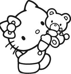 a hello kitty holding a teddy bear in her arms