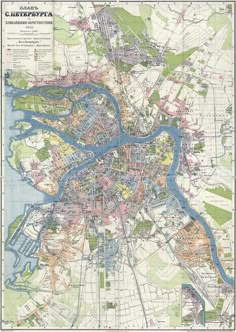 an old map of the city of berlin, germany with rivers and streets in it