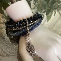 Tassel Holiday Sparkly Shiny Chunky Stretch Bracelet. Great To Wear Casually Or Dressy Occasion. Business Casual, Dress Up Or Dress Down, Holiday, Sparkle, Embellished, Christmas, Holiday Party, New Years Eve Party Silver Bohemian Crystal Bracelet For Party, Business Casual Dress, Christmas Holiday Party, Howlite Bracelet, Bracelet Set Silver, Beaded Cuff Bracelet, Bangle Bracelet Set, Holiday Sparkle, Multi Strand Bracelet