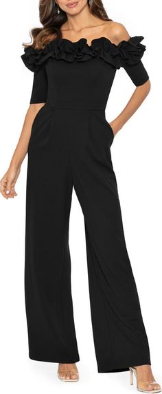 Xscape Ruched Ruffle Scuba Crepe Jumpsuit | Nordstrom Ruffles Top, Formal Jumpsuit, Crepe Jumpsuit, Creatures Art, Long Maxi Skirts, Maxi Skirts, Wide Legs, Mother Of The Groom, Long Maxi