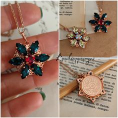 "Anastasia inspired Together in Paris Necklace M Engraved Rose Gold version EXCLUSIVE DESIGN BY L'ACCHIAPPASOGNI JEWELRY since 2017 © L'Acchiappasogni Jewelry (first published 08 May, 2017 - ENGRAVED published on 17 Oct., 2019) Swarovski® Emerald and Red Siam/Luminous Green and Light Colorado Topaz Shimmer This Anastasia Together in Paris Necklace is the ideal gift for a fan of the movie or for Anastasia Romanov cosplay. It is a special version that features 14k rose gold plated stainless steel Princess Anastasia Necklace, Rose Gold Jeweled Necklaces For Gifts, Anastasia Jewelry, Anastasia Necklace, Together In Paris, Disney Anastasia, Paris Necklace, Fantasy Things, Anastasia Romanov