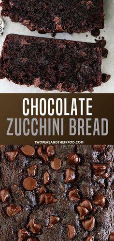 chocolate zucchini bread is cut into slices and placed on top of each other