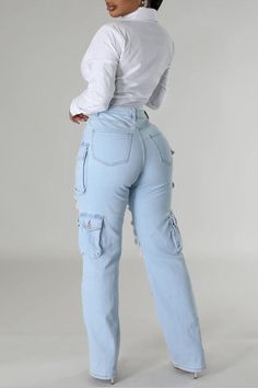 Take on new challenges with our High Rise Multi Pockets Distressed Cargo Jeans! Complete with a high rise waist and multiple pockets, these jeans are perfect for the risk-taker in you. Featuring a distressed design, they add a touch of adventure to any outfit. Ready to conquer the day ahead? These jeans have got you covered. High Rise -Light Blue Washed -Distressed -Multi Pockets -Cargo Jeans -Stretch Denim Fabric Contents 98% COTTON, 2%SPANDEX Ripped Blue Straight Leg Cargo Jeans, Spring Ripped Blue Cargo Jeans, Dark Wash Ripped Straight Leg Cargo Jeans, Ripped Dark Wash Straight Leg Cargo Jeans, Ripped Straight Leg Dark Wash Cargo Jeans, Trendy Ripped Blue Cargo Jeans, Trendy Blue Ripped Cargo Jeans, Casual Ripped High Rise Cargo Jeans, Casual High Rise Ripped Cargo Jeans