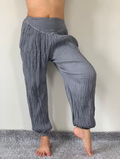 "Cotton Guaze Yoga Pants Super Soft. Elastic waist pants..Very comfy Pants and so beautiful - Free-size: Will fit woman - Condition: Brand new without tags. Material : 100% Cotton - Made in Thailand Approx. Measurement: Waist: 26\" - 33\" Hip: up to 56\" Inseam: 25\" Length: 38\" Angle : 8\"- 16\" ❤️ Special offer Coupon code❤️ BUYFOR2 : Get discount 10% for the order 2 items. BUYFOR3 : Get discount 15% for the order 3 items. BUYFOR4 : Get discount 15% for the order 4 items. BUYFOR5 : Get discou Comfortable Yoga Pants With Loosely Fitted Hips For Relaxation, Long Yoga Pants For Relaxation, Comfortable Loosely-fitted Yoga Sweatpants, Comfortable Loose-fit Sweatpants For Yoga, Casual Harem Bottoms For Loungewear, Comfortable Sweatpants With Loosely Fitted Hips For Yoga, Casual Harem Loungewear Bottoms, Casual Harem Lounge Bottoms, Harem Yoga Pants With Elastic Waistband For Loungewear