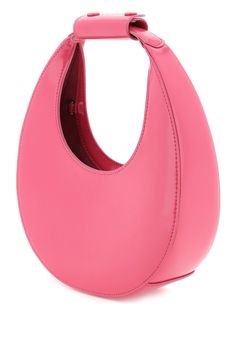 Staud Mini Moon hobo bag in leather featuring a rounded design with rigid construction. Detachable and adjustable shoulder strap, handle with removable shoulder pad with snap buttons and embossed logo. Interior lined in suede with a zipped flat pocket, silver-tone metalware. Size Info STANDARD Color Detail Pink Made In Vietnam Material 100% bos taurus Season One spring Season Two summer Product bags Brand Staud Size And Fit Bag Length = 23 cm, Bag Height = 12,5 cm, Handle Height = 13,5 cm, Shoul Handheld Leather Shoulder Bag With Single Handle, Daily Use Leather Baguette Bag With Single Handle, Leather Baguette Bag With Single Handle For Daily Use, Trendy Leather Baguette Bag With Single Handle, Chic Leather Shoulder Bag With Single Handle, Leather Baguette Bag With Single Handle, Trendy Staud Shoulder Bag, Leather Satchel Baguette Bag With Single Handle, Leather Baguette Satchel Bag With Single Handle