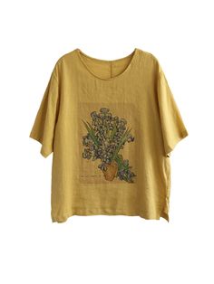 Details: Gender: Women Item Type: T-Shirt Material: Linen Pattern Type: Print Season: Summer Style: Leisure, Daily, Retro Occasion: Going Out, Daily Size: One Size Length: 65.00 cm/ 25.59 " Bust: 118.00 cm/ 46.46 " Cuff: 38.00 cm/ 14.96 " Hem: 118.00 cm/ 46.46 " Linen Pattern, Summer Retro, Easter Sale, Linen Tshirts, Retro Print, Retro Prints, Printed Linen, Crewneck Sweater, Free Giveaway