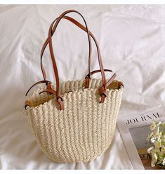 Trendy Braided Straw Tote Bag, Spring Shopping Jute Shoulder Bag, Straw Beach Bag For Shopping, Casual Beige Braided Beach Bag, Casual Large Capacity Crochet Basket Bag, Casual Braided Jute Bag, Casual Tote Shoulder Bag In Paper Straw, Casual Spring Jute Bucket Bag, Casual Jute Bucket Bag For Spring