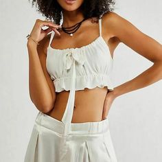 Free People Corazon Crop Top With Adjustable Tie Back, Brand New With Tags Attached Elegant White Crop Top For Vacation, White Feminine Crop Top For Vacation, Chic White Crop Top For Vacation, White Feminine Crop Top For Day Out, Feminine White Crop Top For Day Out, Free People Top, Tie Backs, Tie Back, Free People Tops