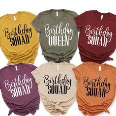 "Birthday Shirts - Group Birthday Shirts - Birthday Squad- Birthday Queen - Birthday Girl - Group Trip Shirts - Custom Birthday Shirts - Love THIS LISTING IS FOR ONE SHIRT 1. Chose size and color of shirt - add to cart 2. Under Personalization - add the correct wording to go on Shirt _ You may add custom wording if you would like 3. Go back choose more sizes/colors as needed If you have any questions, feel free to ask. Adult Unisex Triblend short sleeved Crew Neck. 50% Poly 25% Combed Ring-Spun Group Trip Shirts, Group Birthday Shirts, Birthday Trip Shirts, Family Sayings, Birthday Group Shirts, Cute Going Out Outfits, Birthday Squad Shirts, Group Trip, Holiday Hosting