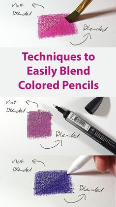 three different types of colored pencils with the words techniques to easily blend colored pencils