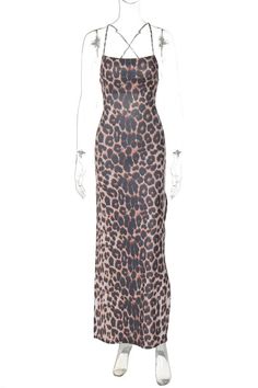 Embrace chic elegance with this slim-fit maxi dress featuring a leopard print, backless design, patchwork details, high split, and a sophisticated look perfect for various occasions. Details: Elasticity: High Stretch Fabric Type: POLYESTER Silhouette: STRAIGHT Neckline: slash neck Material: POLYESTER Size (IN) Bust Size Skirt Length Waist Size Hip Size S 28.35-34.65 51.57 24.02-27.56 32.68-36.22 M 29.92-36.22 52.36 25.59-29.13 34.25-37.80 L 31.50-37.80 53.15 27.17-30.71 35.83-39.37 Chic Stretch Maxi Dress With Split, Chic Bodycon Maxi Dress With Split Design, Chic Leopard Print Party Maxi Dress, Chic Fitted Maxi Dress With Split, Chic Fitted Split Maxi Dress, Backless Maxi Dress With Split Design, Chic Leopard Print Maxi Dress For Evening, Chic Leopard Print Evening Maxi Dress, Leopard Print Fitted Maxi Dress For Date Night