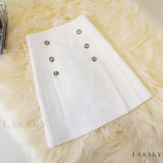 Lasaky - High-Waisted Pleated Skirt with Secure Clasps - Minimize Risk of Slippage, Knee-Length Half Skirt Package Chic White Non-stretch Skirt, Non-stretch White Mini Skirt, White Non-stretch High Waist Mini Skirt, White Non-stretch Mini Skirt, White High Waist Mini Skirt, Elegant White Skirt Solid Color, White Non-stretch Knee-length Skirt, Elegant High Waist Non-stretch Mini Skirt, Elegant Non-stretch High Waist Mini Skirt