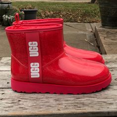 This Is A Pair Of Ugg Pvc Plastic Waterproof Boots That Are Great For Snow And Rain. Ugg Finally Made A Practical Boot For Midwest Weather. In New Condition With New Defects. No Box. The Color Is Somewhere Between Pink And Red. Warm And Dry. Sporty Waterproof Pink Boots, Sporty Pink Waterproof Boots, Winter Outdoor Boots With Red Sole, Red Rain Boots With Round Toe For Outdoor, Red Round Toe Rain Boots For Outdoor, Red Boots For Outdoor Activities With Round Toe, Red Round Toe Boots For Outdoor Activities, Red Insulated Boots For Outdoor Activities, Casual Red Waterproof Rain Boots