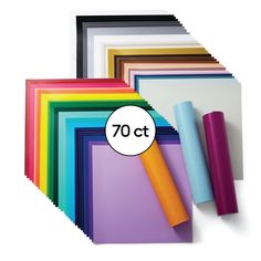 various colors of paper are shown with the price tag for each item in front of them