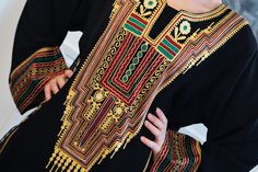 "Handmade Tribal/African-designed Arabic Thobe with embroidered detailing around the neckline, sides and sleeves. Nice, opaque, crepe fabric.  *Model is Size XS* Size L - Measurements FLAT Neckline: 8\" Shoulder: 18\" Chest: 26\" Waist: 26.5\" Bottom Opening: 30\" Sleeves: 24\" Sleeves opening: 8\" Total Length: 57\" Size XL - Measurements FLAT Neckline: 8.5\" Shoulder: 18.5\" Chest: 27\" Waist: 27.5\" Bottom Opening: 31.5\" Sleeves: 24\" Sleeves opening: 8\" Total Length: 57\" If you have questions or concerns, do not hesitate to ask!  Follow our Instagram page: @ledressingdemoonofficial" Traditional Kaftan With Embroidered Sleeves For Eid, Traditional Kaftan With Embroidered Neckline, Handmade African, African Design, Beautiful Skirts, Long Sleeve Maxi, Instagram Page, Crepe Fabric, Beautiful Embroidery