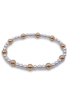 You will fall in love with this classic sincerity pattern 4mm bead bracelet! This bracelet is a classic gold beaded bracelet with alternating bead sizes. The larger bead size is a 6mm and the smaller pearl bead size is a 4mm. Made with 4mm and 6mm, 14kt gold-filled beads Worry-free wear‚ which means sleep, shower and sweat in it Hand beaded on high performance elastic for a slight stretch to easily roll on and off your wrist Measures: standard (6.25") Stacks well with all bracelets Classic Rose Gold Jubilee Beaded Bracelet, Elegant Stretch Bracelet With Pearl Charm And Round Beads, Classic Stretch Bracelet With Pearl Beads, Classic Beaded Stretch Bracelet, Classic Stretch Bracelet With Polished Beads, Classic Stretch Bracelet With Spacer Beads, Classic Gold Pearl Bracelet With Round Beads, Elegant Rose Gold Beaded Bracelets With 8mm Beads, Elegant Everyday Rosary Bracelet With Round Beads