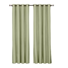 a pair of green curtains hanging on the side of a curtain with metal rod ends