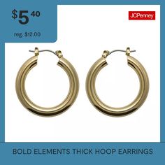 Features: Nickel FreeEarring Back: PostMetal Color: Gold ToneEarring Length: 30mmEarring Width: 4.7mmCare: Wipe CleanEarrings Style: Hoop EarringsCountry of Origin: Imported Thick Hoop Earrings, Earrings Hoop, Earrings Color, Gold Tones, Hoop Earrings, Yellow, Gold, Color